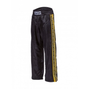 KWON saténové kalhoty černé s žlutým pruhem