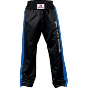 Saténové kalhoty KICKBOXING černé s modrým pruhem
